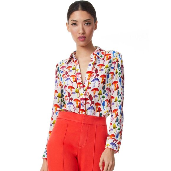 Alice + Olivia Willa Magic Mushroom Silk Blouse XS